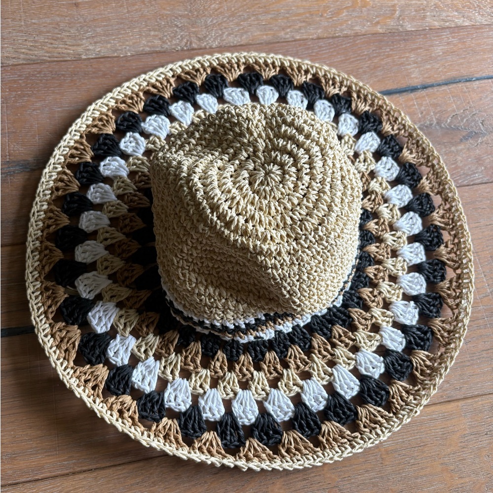 Tan and Black Crochet Sun Hat